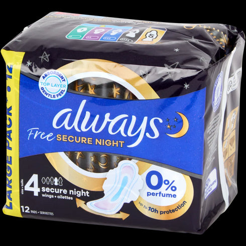 Absorbante Intime Always Free Secure Night - Mărimea 4, 12 bucăți - Protecție Maximă Noaptea