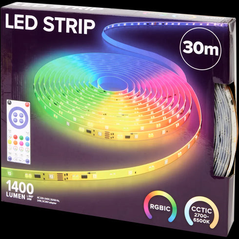 Bandă LED Eurodomest - Iluminat Ambiental RGBW, 30 metri, 1400 lumeni - Control prin Telecomandă