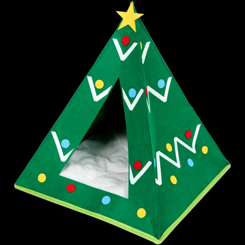 Brad de Crăciun Interactiv pentru Pisici - Cort Moale și Confortabil