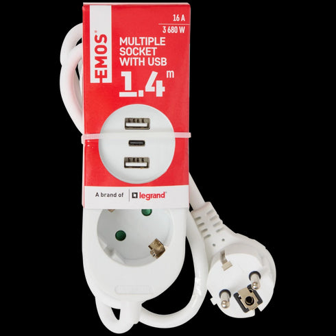 Multipriză Emos: Soluția Ideală pentru Încărcare Rapidă și Organizare - 4 Prize + USB (A+C)