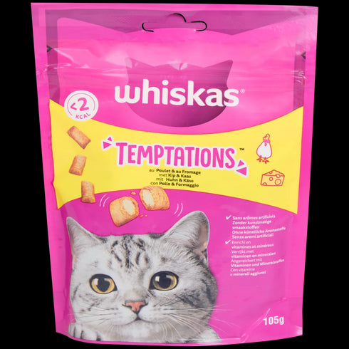 Gustări Irresistibile Whiskas Temptations Pui și Brânză pentru Pisici - Recompensa Perfectă