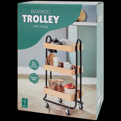 Cărucior Universal din Bambus - Soluția Elegantă pentru Organizare în Bucătărie și Baie