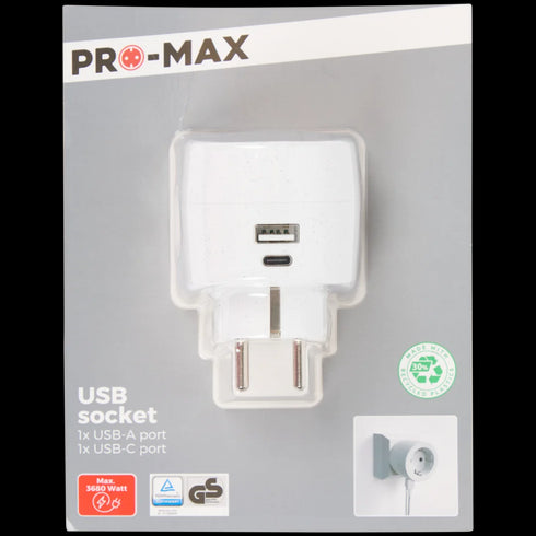Prelungitor Pro-max cu 2 Porturi USB-A și USB-C - Soluția Perfectă pentru Încărcare Rapidă (3680W)