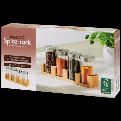 Organizator Elegant de Condimente din Bambus Premium - Soluția Perfectă pentru Bucătăria Ta
