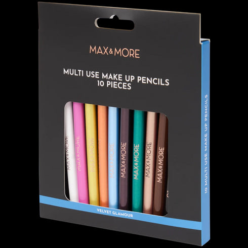 Set Profesional de Creioane de Machiaj Max & More - 10 Culori Vibrante, Formula Vegana