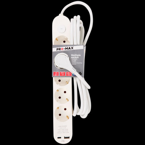 Prelungitor Pro-max cu 5 Prize și 2 Porturi USB - Soluția Ideală pentru Casa Ta