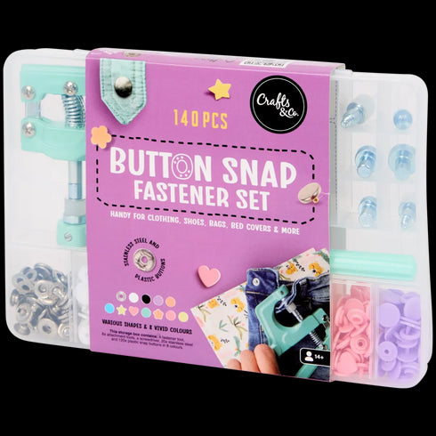 Set de nasturi Crafts & Co - Kit complet cu clește și 140 accesorii - Ideal pentru proiecte creative și reparații vestimentare