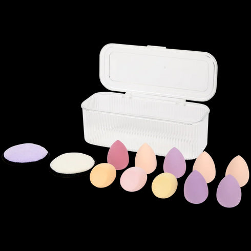 Set Bureți Profesionali de Machiaj - 10 Bureți + 2 Pufuri - Acoperire Perfectă și Rezistență - ACTION RETAIL ROMANIA SRL