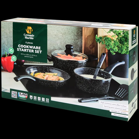 Set de Tigăi Profesionale Ceramic Marble cu Ustensile - Bucătăria Ta, Eficiență Maximă!