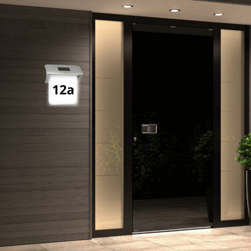 Numar de casa Grundig cu incarcare solara, iluminare LED, aprindere automata, otel inoxidabil, 1,2V, Gri