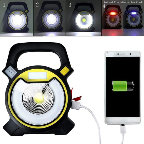 Lanterna portabila 4in1 LED COB 10W reincarcabila, 4 moduri de luminiozitate, Avertizare flash rosie si albastra, IP66, Functie Power Bank, Negru