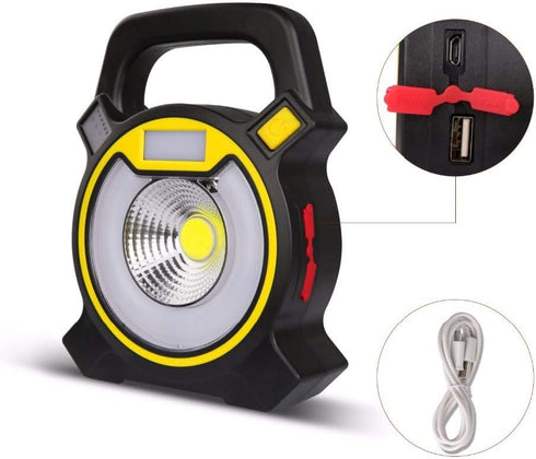 Lanterna portabila 4in1 LED COB 10W reincarcabila, 4 moduri de luminiozitate, Avertizare flash rosie si albastra, IP66, Functie Power Bank, Negru