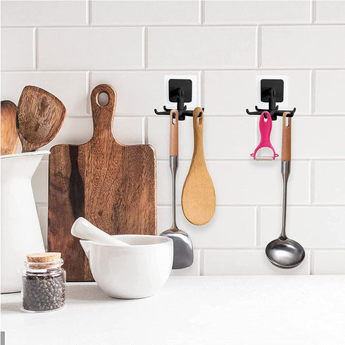 Suport rotativ pentru ustensile de bucatarie cu 6 carlige, material ABS, lungime 11 cm, Negru