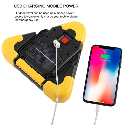 Triunghi reflectorizant 4in1 cu lanterna LED COB, LED Rosu, Functie PowerBank, Incarcare Solara, USB, Acumulator integrat