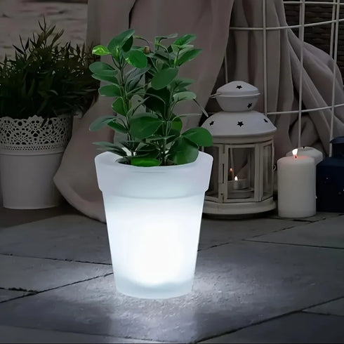 Ghiveci de flori decorative cu iluminare solara LED, Alb