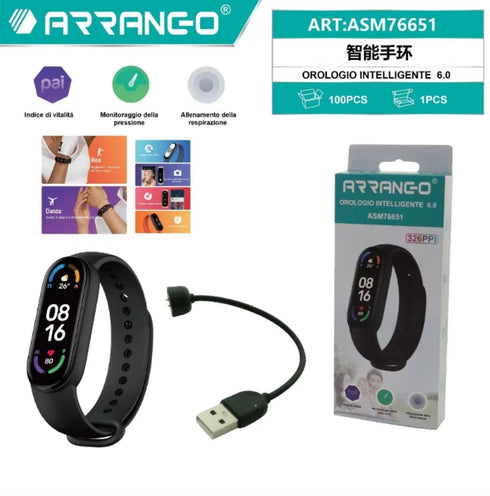 Bratara Fitness Inteligenta Arrango ASM76651 S6, Monitorizare activitate, Tensiune arteriala, Senzor ritm cardiac, Monitor de somn, Monitorizare pasi, pentru Android si iOS