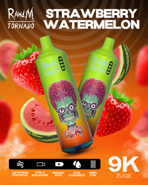 Tigara electronica Randm Tornado 9000 Fumuri, 2% Nicotina, Capsuni si Pepene verde