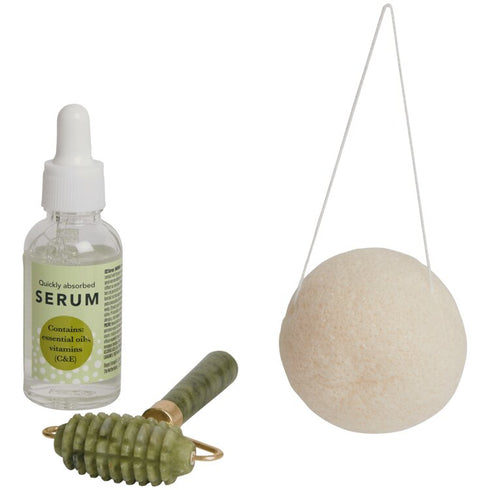 Set de ingrijire faciala 3in1, ulei esential cu vitamine, rolă de jad si burete konjac