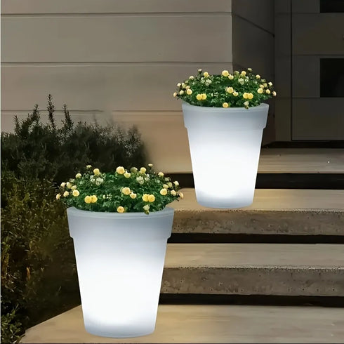 Ghiveci de flori decorative cu iluminare solara LED, Alb