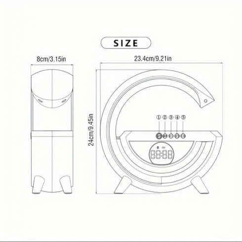 Lampa Smart LED RGB si Incarcator Wireless 15W, Lumini Ambientale, Sincronizare muzicala, Difuzor 5W, Muzica Bluetooth, USB, FM Radio, MicroSD, AUX, Afisaj Ceas Digital, Alarma, Alb