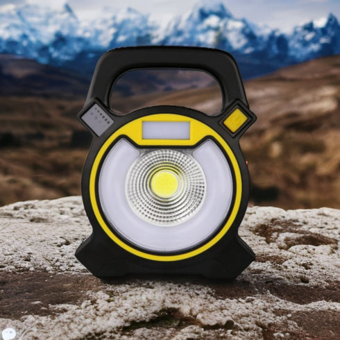 Lanterna portabila 4in1 LED COB 10W reincarcabila, 4 moduri de luminiozitate, Avertizare flash rosie si albastra, IP66, Functie Power Bank, Negru