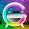 Lampa Smart G 5in1 m MU®, Lumini Ambientale LED RGB, Incarcator Wireless 15W, Muzica Bluetooth, USB, FM Radio, MicroSD, AUX, Ceas Digital, Alarma, 5W, Alb
