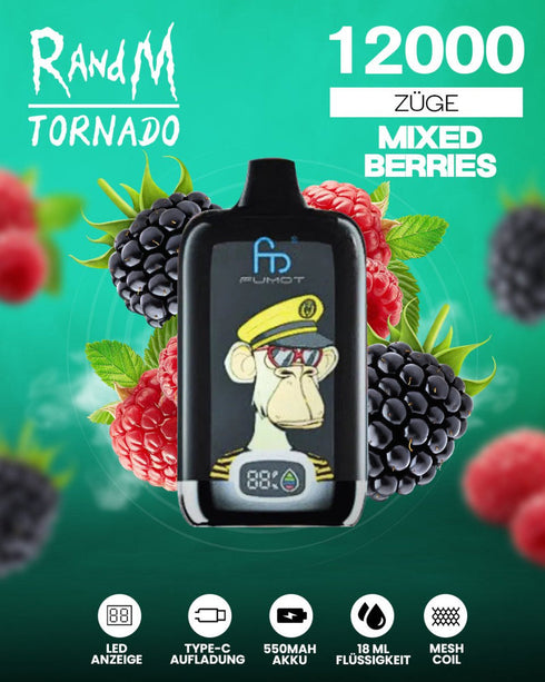 Tigara electronica Randm Tornado 12000 Fumuri, 2%, Fructe de pădure mixte