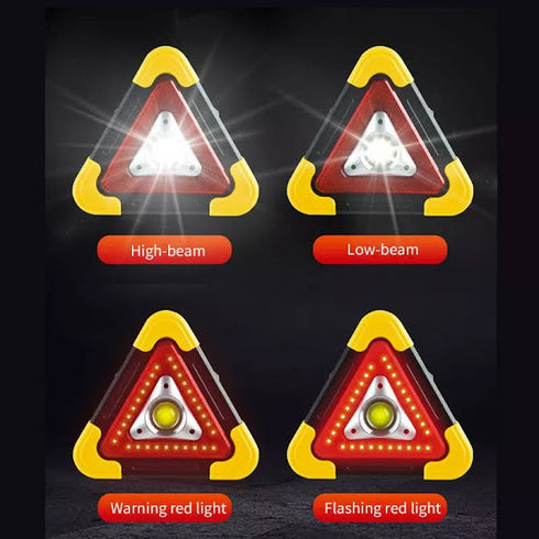 Triunghi reflectorizant 4in1 cu lanterna LED COB, LED Rosu, Functie PowerBank, Incarcare Solara, USB, Acumulator integrat