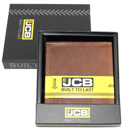 Portofel elegant din piele ecologica pentru barbati JCB, protectie RFID, 12 compartimente, Maro