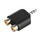 Adaptor audio, 3.5 mm, 2 x RCA, metal/plastic, negru