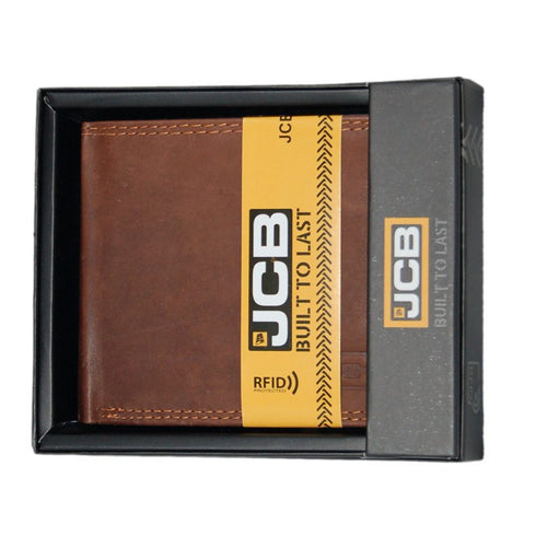 Portofel elegant din piele ecologica pentru barbati JCB, protectie RFID, 12 compartimente, Maro