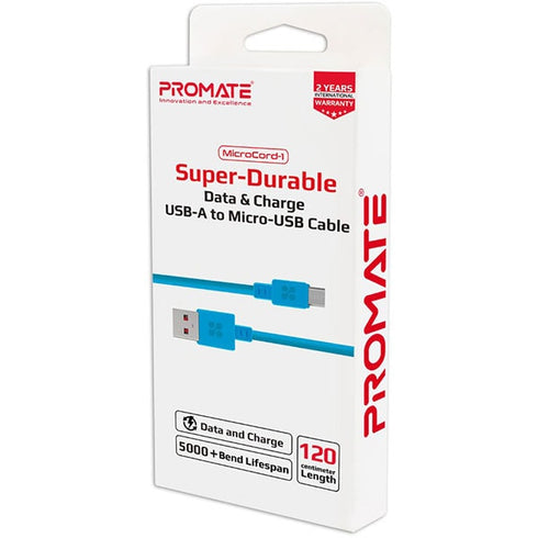 Cablu de date si incarcare PROMATE MicroUSB, Albastru - EPLUS.uno