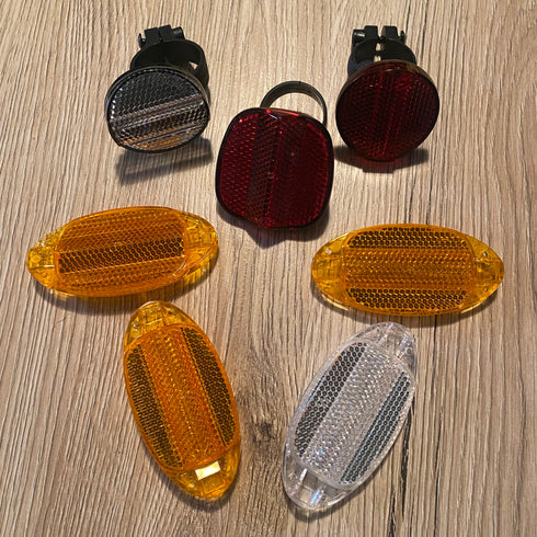 Set 7 buc. reflectorizanti bicicleta, Catadioptri, Ochi de pisica fata-spate, Alb/Rosu/Galben