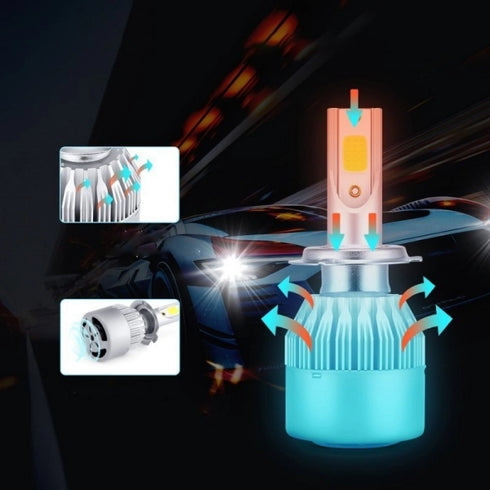 Set 2 LED-Uri Auto C6, H7, 36w, 3800 Lumeni, 6500K, AUTO, 12-24 Volti, COB