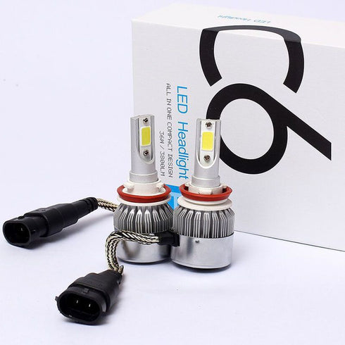 Set 2 LED-Uri Auto C6, H8 H9 H11, 36w, 3800 Lumeni, 6500K, AUTO, 12-24 Volti, COB