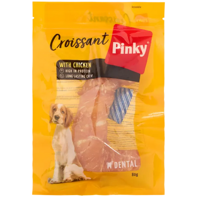 Gustare Premium pentru Câini: Croasant Dentar Pinky cu Pui - Igienă Bucală și Delicii