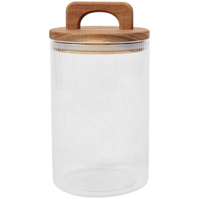 Borcan Elegant de Depozitare cu Capac din Lemn Natural - Perfect pentru Bucătăria Ta