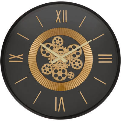 Ceas de Perete Elegant cu Cifre Romane - Mecanism Vizibil și Design Inovator