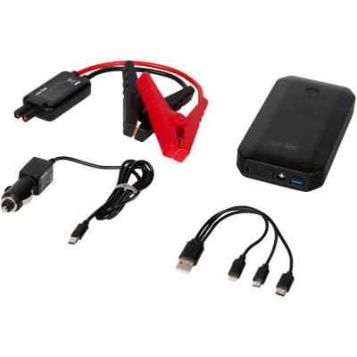 Nor-Tec: Soluția Completă pentru Mașina Ta - Baterie Externă, Lanternă LED SOS și Cabluri de Pornire