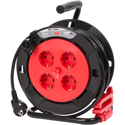 Tambur de Cablu Pro-max pentru Exterior - 12m, 4 Prize, Ideal pentru Grădină și Ateliere