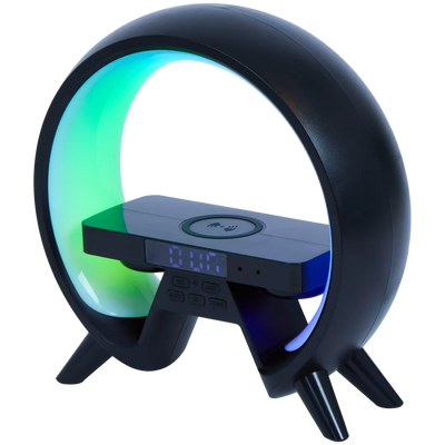 Ceas Deșteptător Digital Xtronic - Încărcare Wireless QI, Lumini LED RGB și Difuzor Bluetooth