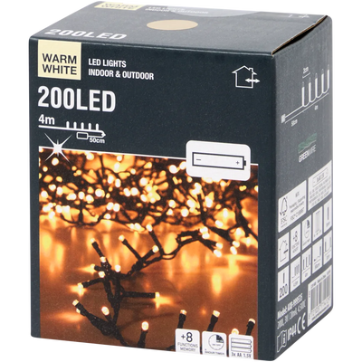 Instalație Luminoasă de Crăciun Albă Caldă cu Temporizator - Perfectă pentru Atmosfera Festivă! 200 de leduri | 4 metri