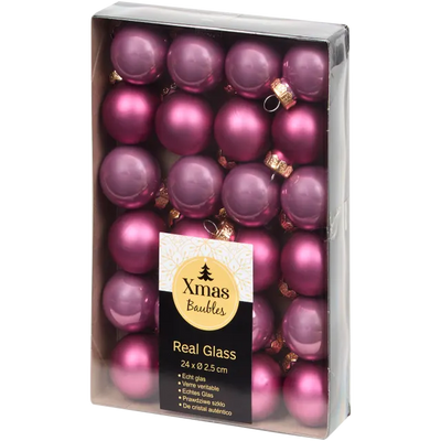 Minigloburi de Crăciun - Accesorii Festive pentru Decorul Sărbătorilor 24 bucăți | Diametru 2,5 cm | Diverse culori