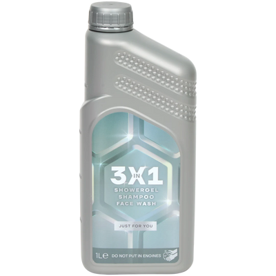 3X1 Gel de dus, sampon si gel de curatare facială Neon - Experienaa revigoranta si aromatica pentru piele si par, 1 litru, Gri