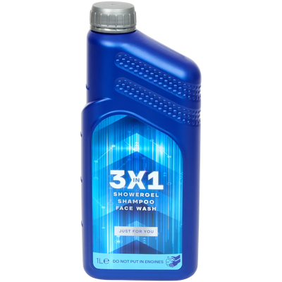 3X1 Gel de dus, sampon si gel de curatare facială Neon - Experienaa revigoranta si aromatica pentru piele si par, 1 litru, Albastru