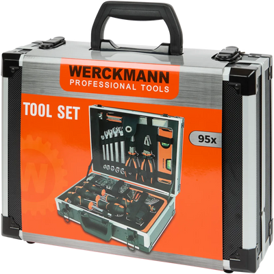 Trusă de Scule Completă Werckmann - Include tot ce ai nevoie pentru proiectul tau: de la nivela si ruleta pana la ciocan, surubelnite, clesti si chei | 95 Piese esentiale