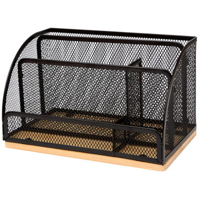 Organizator de Birou Premium din Bambus și Metal - Soluția Perfectă pentru un Spațiu de Lucru Ordona și Elegant