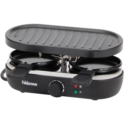 Aparat Raclette Tristar Mini 3-în-1: Grătar, Raclette și Gourmet - Distracție culinară în stil românesc!