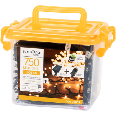 Instalație Luminoasă de Crăciun Luxuriance Lights - 750 LED-uri Alb Cald, Solar & USB | 18 metri