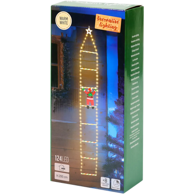 Scară Decorativă de Crăciun cu LED - Moș Crăciun Căzător - Iluminare Multicolor și Alb Cald 200x26 cm | 124 de leduri | Diverse variante